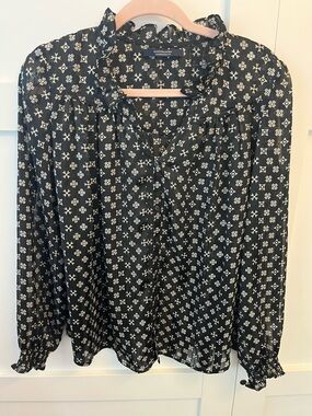 Scotch & Soda Black Blouse with White Geometric Floral Print